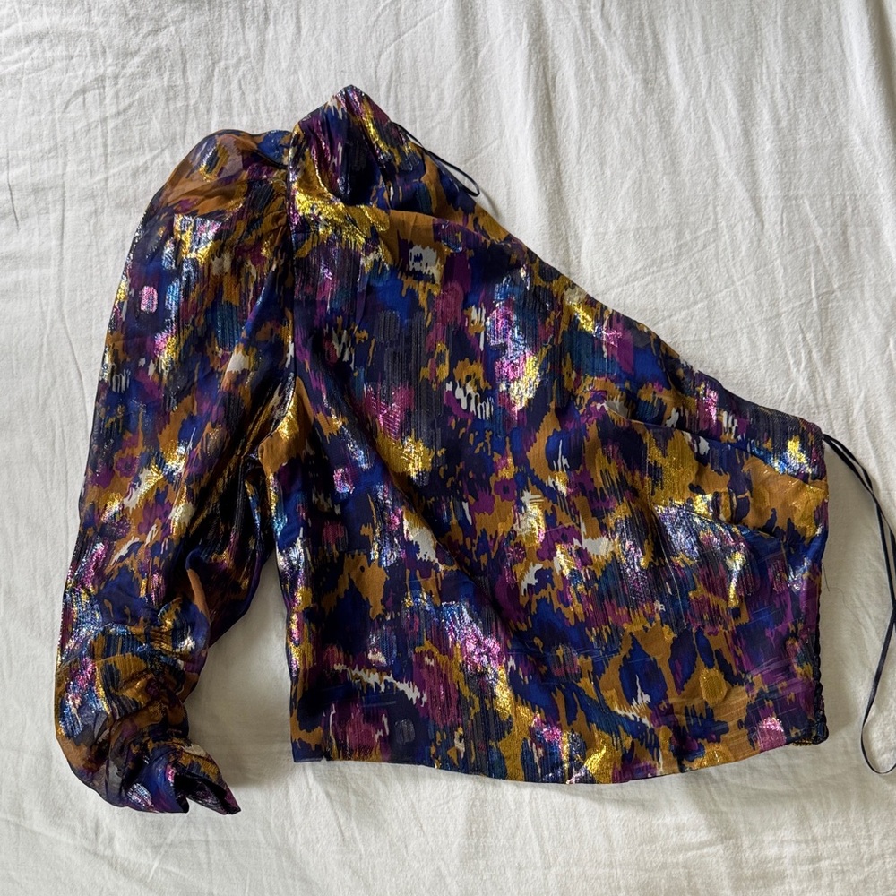Mango Purple and Gold One-Shoulder Crop Top